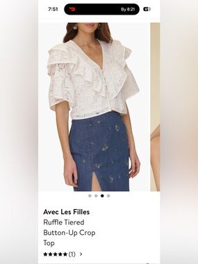 Avec Les Filles Ivory Lace Ruffle Button-Front Blouse